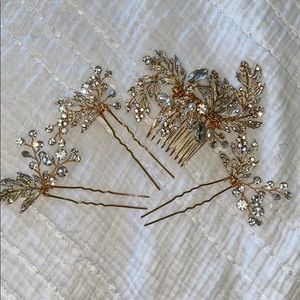 Hair piece gold with pearl and diamonds